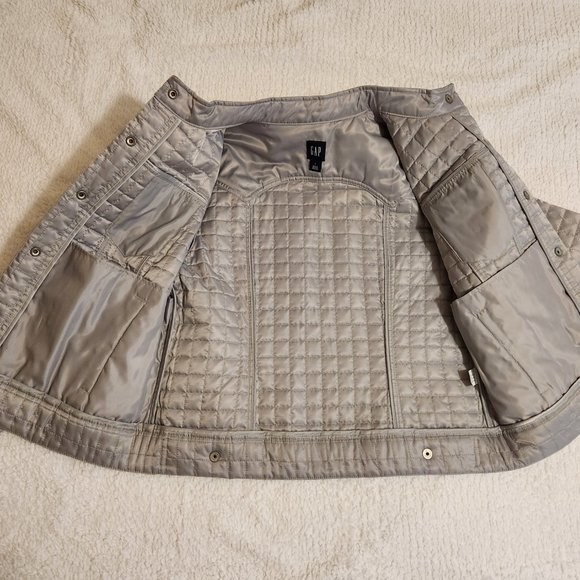 Gap Quilted Silver Unlined LS Jean Jacket Large - Picture 10 of 14